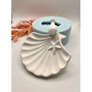 Deniz Yıldızı Motifli Kuşlu İstiridye Tabak Silikon Kalıp